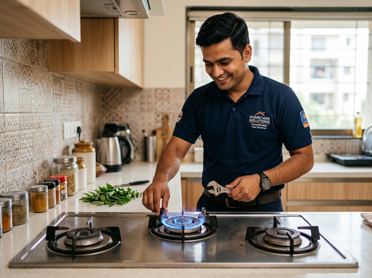 Technician testing blue flame